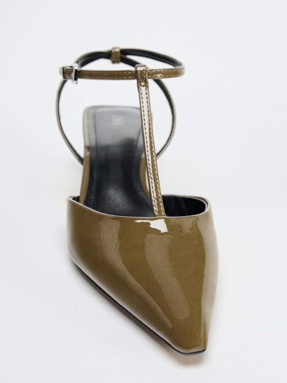 Zara Women's Kitten Heel Slingback Shoes Olive Green NWT Size 6 Chic Minimalist - Picture 5 of 7